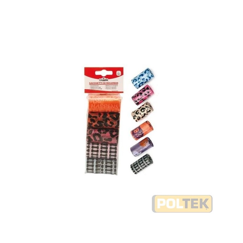 Sacchetti di ricambio con varie fantasie, dai classici neri ai più moderni tigrati.